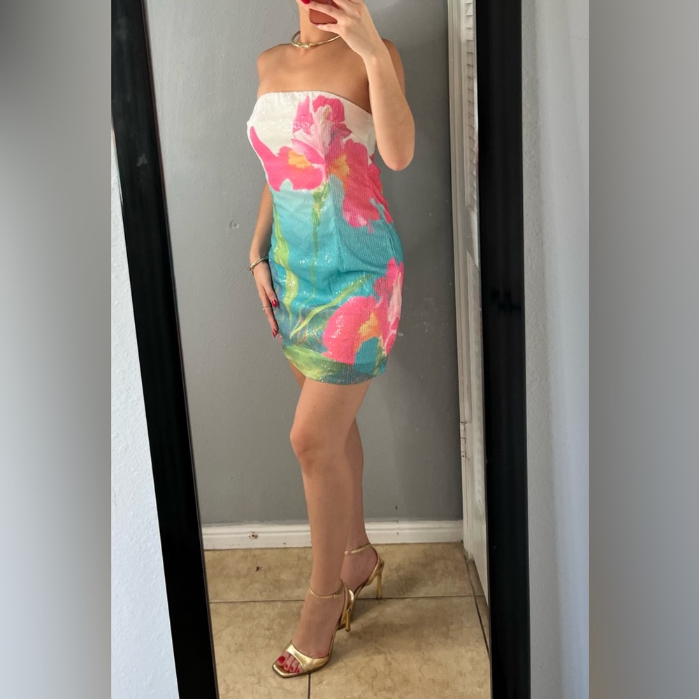 Strapless Floral Mini Dress - Multicolor - Picture 11 of 13